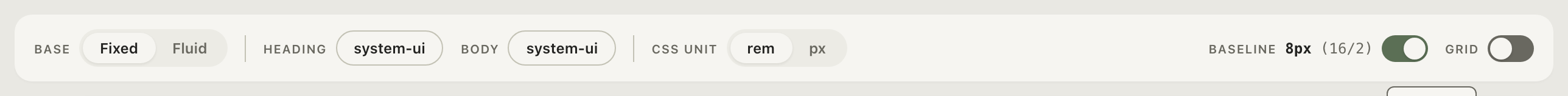 The typography toolbar