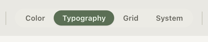The four views: Color, Typography, Grid, and System